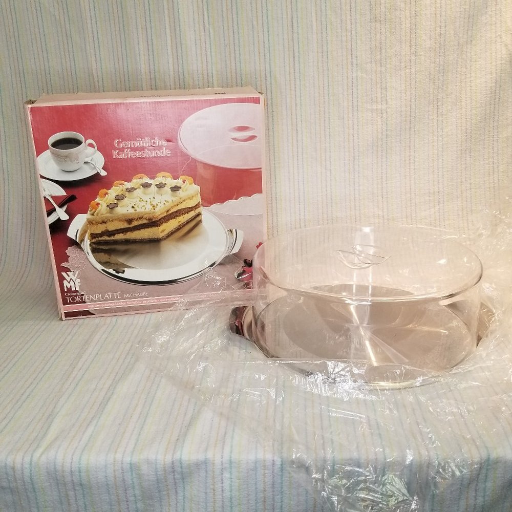 Vintage WMF Cromargan 18/10 Stainless Steel Cake Tray Plastic Cover Germany Box